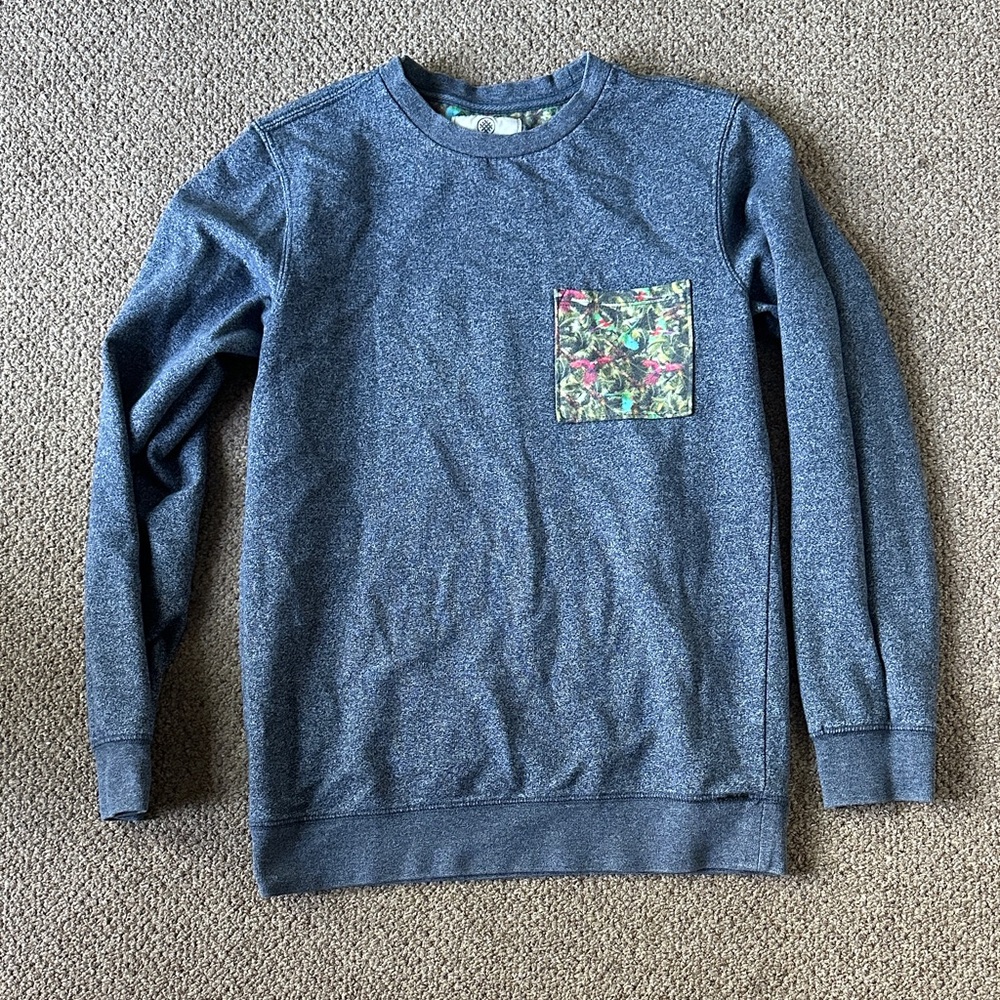 On the Byas Navy Sweatshirt with Floral Pocket